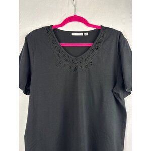Susan Graver Black Lace Trim Cotton Blend T-Shirt L